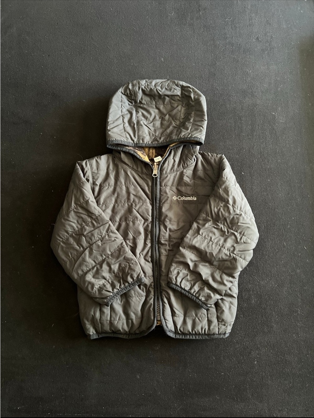 Columbia Kids Reversible Hooded Puffer Jacket - Black/Camo Fleece